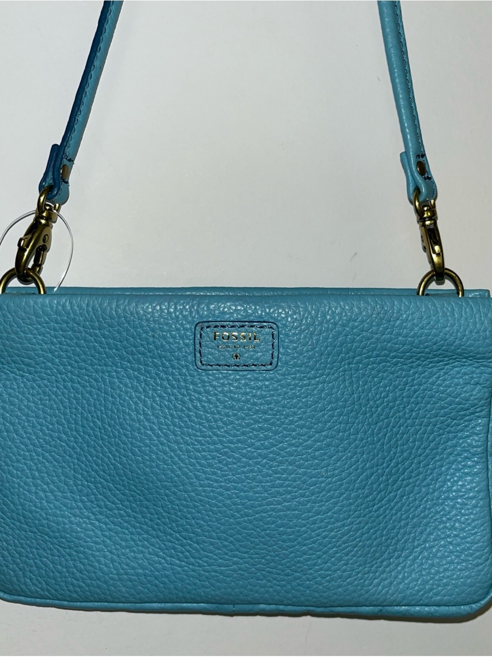 Fossil Turquoise Pebbled Leather Crossbody Bag